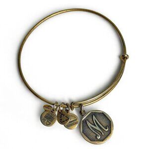 Alex and Ani Antiqued Gold Tone 'M' Charm Expandable Bangle Bracelet